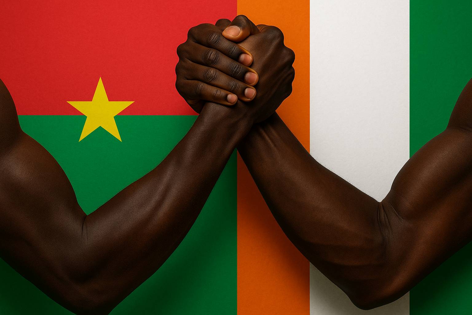 Drapeaux Burkinabè et Ivoiriens avec le bras de fer comme un symbole des tensions